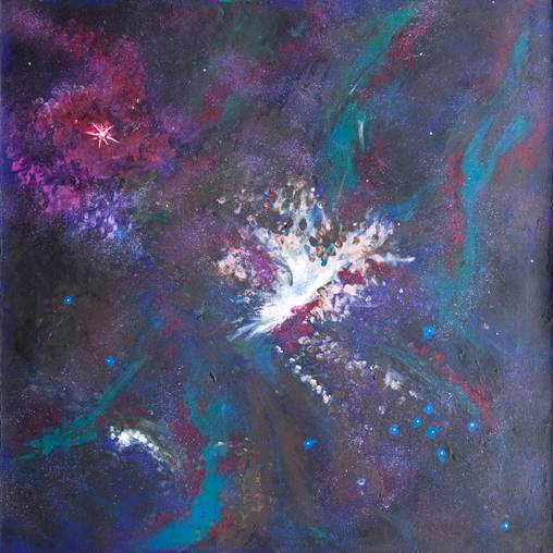 Australian Indigenous (Aboriginal and Torres Strait Islander) artwork by ALMA NUNGARRAYI GRANITES of Warlukurlangu Artists (Yuendumu). The title is Yanjirlpirri or Napaljarri-warnu Jukurrpa (Star or Seven Sisters Dreaming). [586/12] (Acrylic on Belgian Linen)