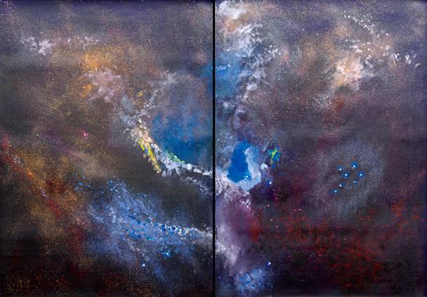 Australian Indigenous (Aboriginal and Torres Strait Islander) artwork by ALMA NUNGARRAYI GRANITES of Warlukurlangu Artists (Yuendumu). The title is Yanjirlpirri or Napaljarri-warnu Jukurrpa (Star or Seven Sisters Dreaming). [55-56/12] (Acrylic on Belgian Linen)