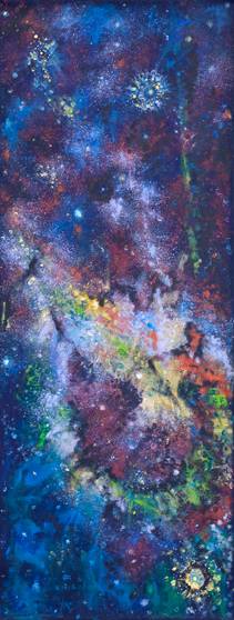 Australian Indigenous (Aboriginal and Torres Strait Islander) artwork by ALMA NUNGARRAYI GRANITES of Warlukurlangu Artists (Yuendumu). The title is Yanjirlpirri or Napaljarri-warnu Jukurrpa (Star or Seven Sisters Dreaming). [713/12] (Acrylic on Belgian Linen)