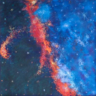 Australian Indigenous (Aboriginal and Torres Strait Islander) artwork by ALMA NUNGARRAYI GRANITES of Warlukurlangu Artists (Yuendumu). The title is Yanjirlpirri or Napaljarri-warnu Jukurrpa (Star or Seven Sisters Dreaming). [1033/12] (Acrylic on Belgian Linen)