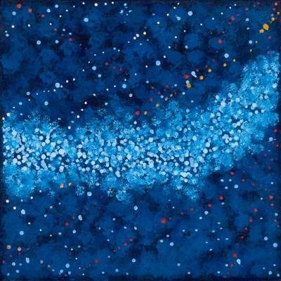 Australian Indigenous (Aboriginal and Torres Strait Islander) artwork by ALMA NUNGARRAYI GRANITES of Warlukurlangu Artists (Yuendumu). The title is Yanjirlpirri or Napaljarri-warnu Jukurrpa (Star or Seven Sisters Dreaming). [1195/09 (sold as a triptych with 1194/09 & 1196/09)] (Acrylic on Linen)