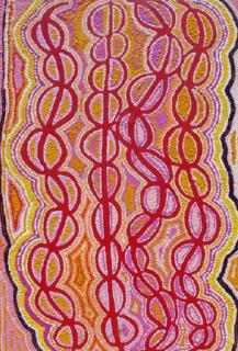 Australian Indigenous (Aboriginal and Torres Strait Islander) artwork by JORNA NAPURRURLA NELSON of Warlukurlangu Artists (Yuendumu). The title is Yarla Jukurrpa (Bush Potato Dreaming) - Yumurrpa. [4350/07] (Acrylic on Belgian Linen)