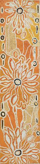 Australian Indigenous (Aboriginal and Torres Strait Islander) artwork by JORNA NAPURRURLA NELSON of Warlukurlangu Artists (Yuendumu). The title is Yarla Jukurrpa (Bush Potato Dreaming) - Yumurrpa. [616/07ny] (Acrylic on Belgian Linen)