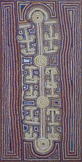 Australian Indigenous (Aboriginal and Torres Strait Islander) artwork by PADDY JAPALJARRI STEWART of Warlukurlangu Artists (Yuendumu). The title is Yarrampi Jukurrpa (Honey Ant Dreaming). [651/06] (Acrylic on Belgian Linen)