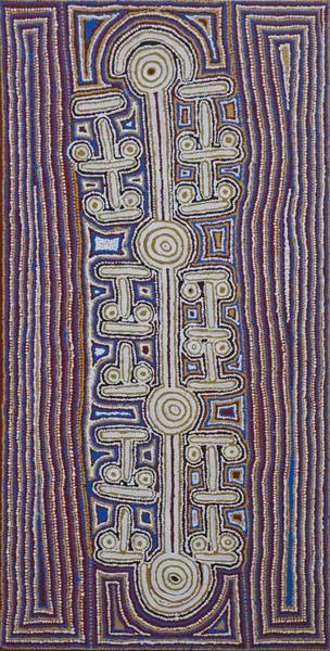 Australian Indigenous (Aboriginal and Torres Strait Islander) artwork by PADDY JAPALJARRI STEWART of Warlukurlangu Artists (Yuendumu). The title is Yarrampi Jukurrpa (Honey Ant Dreaming). [651/06] (Acrylic on Belgian Linen)