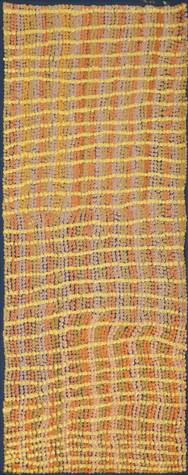Australian Indigenous (Aboriginal and Torres Strait Islander) artwork by LONG MAGGIE NAKAMARRA WHITE of Warlukurlangu Artists (Yuendumu). The title is Yinirnti Jukurrpa (Bean Tree Dreaming). [1147/09] (Acrylic on Canvas)