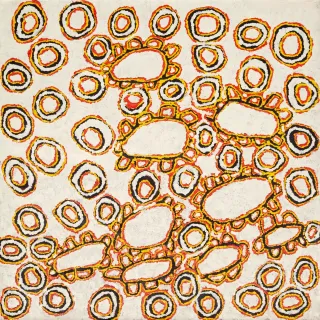 Australian Indigenous (Aboriginal and Torres Strait Islander) artwork by KUTUNGKA NAPANANGKA of Papunya Tula Artists. The title is Yulkarpa. [KN0903147] (Acrylic on Linen)