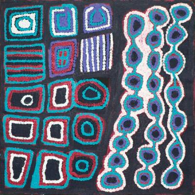 Australian Indigenous (Aboriginal and Torres Strait Islander) artwork by WEAVER JACK of Bidyadanga Artists (Yulparija & Mangala). The title is Yulparitja. [25081] (Acrylic on Linen)