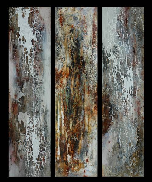 Australian Indigenous (Aboriginal and Torres Strait Islander) artwork by DAVID KELLY of Miscellaneous Artists. The title is Yulti Wirra - Triptych. [8a-8c] (Oil & Acrylic on Board)
