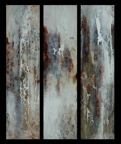 Australian Indigenous (Aboriginal and Torres Strait Islander) artwork by DAVID KELLY of Miscellaneous Artists. The title is Yurrebilla - Triptych. [7a-7c] (Oil & Acrylic on Board)