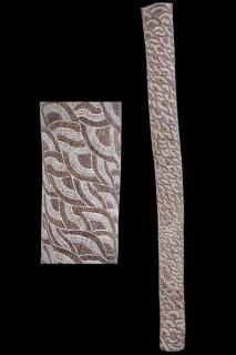 Australian Indigenous (Aboriginal and Torres Strait Islander) artwork by DHURRUMUWUY MARIKA of Buku-Larrnggay Mulka (Yirrkala). The title is Yuta Rulyapa. [3631X] (Natural Earth Pigments on Hollow Trunk)