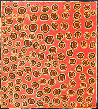 Australian Indigenous (Aboriginal and Torres Strait Islander) artwork by RUBILEE NAPURRULA of Papunya Tula Artists. The title is Yuwalki. [RN0710210] (Acrylic on Linen)